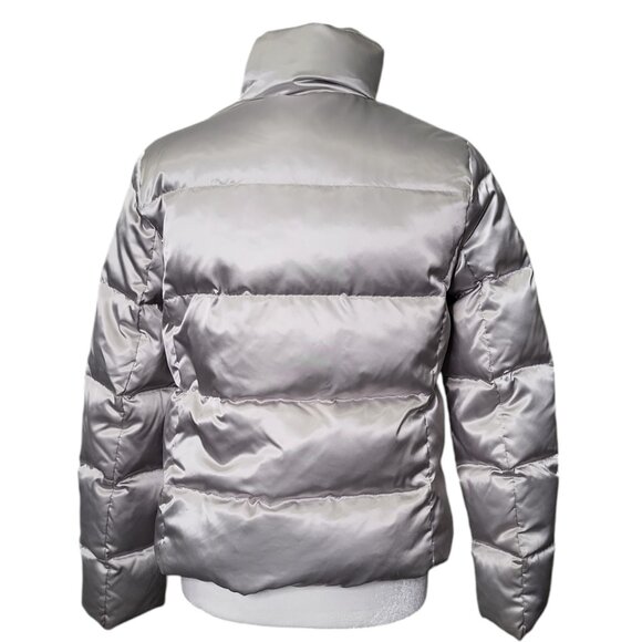 Talbots Women’s Silver Grey Puffer Jacket Duck Down Size S - Picture 3 of 6